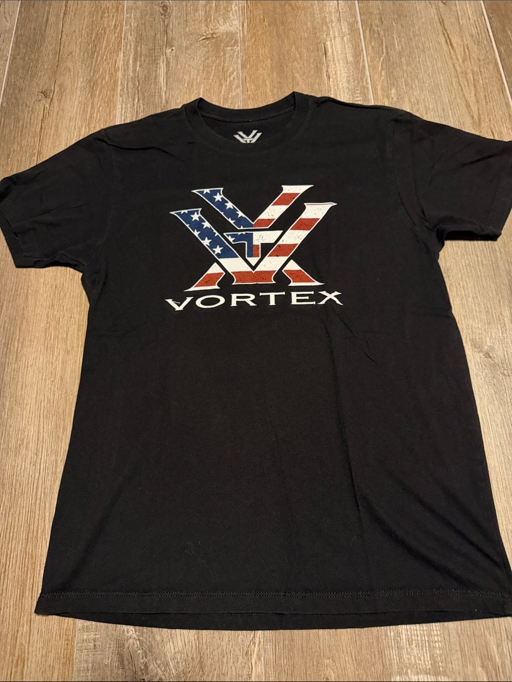 Vortex Men's Black Graphic Tee with American Flag Logo